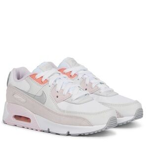 Nike Air Max 90s white leather with pink and orange